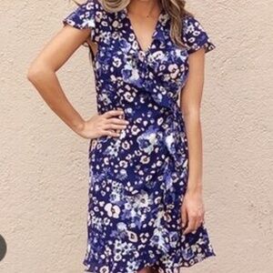 Collective Concepts Preppy Retro Blue Pink Floral
Coastal Mini Wrap Dress Size S